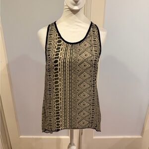Elegant Sleeveless Geometric Tank Top - Black and Cream